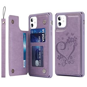 jaorty for iphone 11 wallet case with rfid blocking card holder for girls women,premium pu leather magnetic buttons stand flip wrist strap case for iphone 11 6.1 inch,heart purple