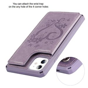 Jaorty for iPhone 11 Wallet Case with RFID Blocking Card Holder for Girls Women,Premium PU Leather Magnetic Buttons Stand Flip Wrist Strap Case for iPhone 11 6.1 Inch,Heart Purple