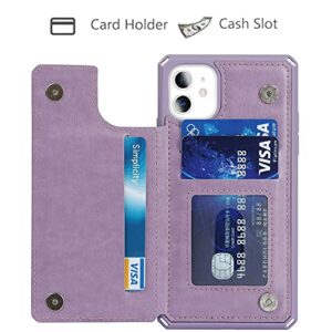 Jaorty for iPhone 11 Wallet Case with RFID Blocking Card Holder for Girls Women,Premium PU Leather Magnetic Buttons Stand Flip Wrist Strap Case for iPhone 11 6.1 Inch,Heart Purple