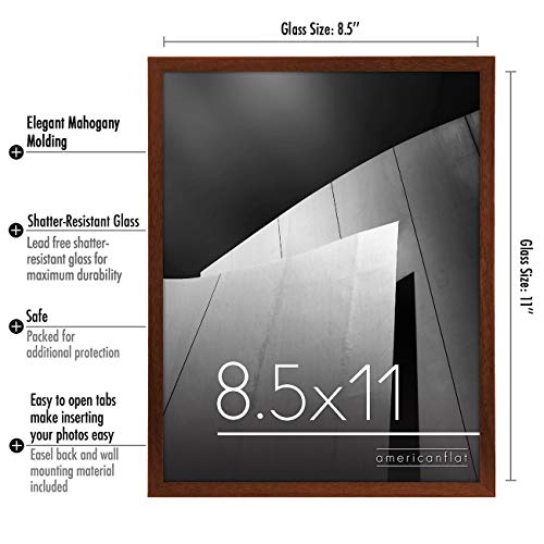 Americanflat 8.5x11 Picture Frame in Mahogany - Thin Border Photo Frame with Shatter Resistant Glass - Horizontal and Vertical Formats for Wall and Tabletop