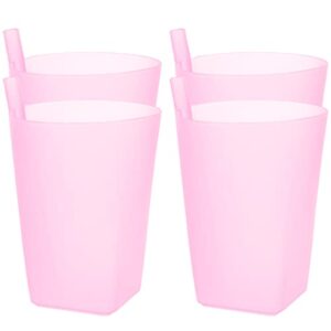 exceart sippy cup 4pc sippy cups plastic cups with built- in straw candy color water container drinking cups toddler drinking cups milk cups straw cups for children kids water cup(random color)