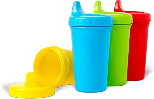 PLASKIDY Toddler Sippy Cups - Set of 4 Spill proof Cups for Toddlers 10 Ounce - Kids Sippy Cups with Removeable Silicone Valve Dishwasher Safe BPA Free Brightly Colored Childrens Sippy Drinking Cups