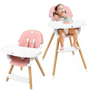 3 in 1 Baby High Chair,Adjustable Convertible Wooden High Chair with Fastened Structure,Baby Chair with Removable Easy Clean 2 Big Trays,Ideal for Baby Girl or Boy,CPC & ASTM Certifications (Blue)