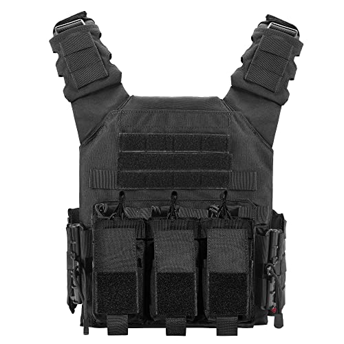 GLORYFIRE Black Tactical Vest Quick Release Lightweight Airsoft Vest Adjustable Breathable Military Vest for CS/Hunting/Training, 3X-Large