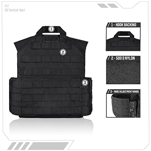 GLORYFIRE Black Tactical Vest Quick Release Lightweight Airsoft Vest Adjustable Breathable Military Vest for CS/Hunting/Training, 3X-Large