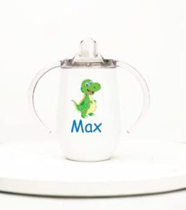personalized insulated stainless steel sippy cup | any name or text | dinosaur and name | sippy cup for toddlers | sippy cup for baby