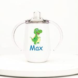Personalized Insulated Stainless Steel Sippy Cup | Any Name or Text | Dinosaur and name | Sippy cup for toddlers | Sippy cup for baby