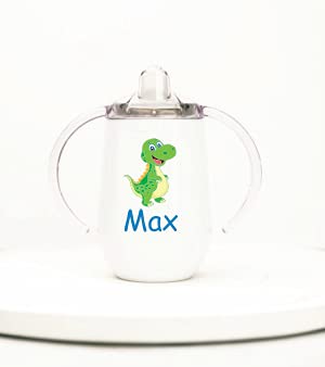 Personalized Insulated Stainless Steel Sippy Cup | Any Name or Text | Dinosaur and name | Sippy cup for toddlers | Sippy cup for baby