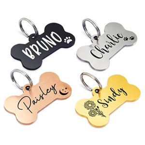 Ultra Joys Personalized Dog Tags for Pets - Durable Stainless Steel Customizable Dog Cat ID Tags - Dog Tags for Safety Optional Engraved on Both Sides -Bone Shape Dog Tag Large Size, Black