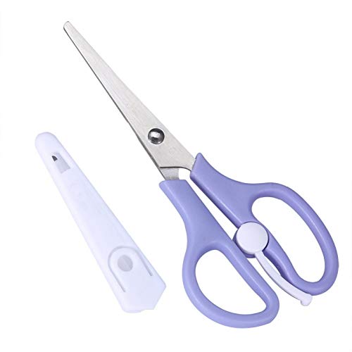 Baby Food Scissors,Baby Food Scissors,Portable Stainless Steel Scissor Children Safety Food Cutter with Cover for Baby Infant Complementary Food(Purple)