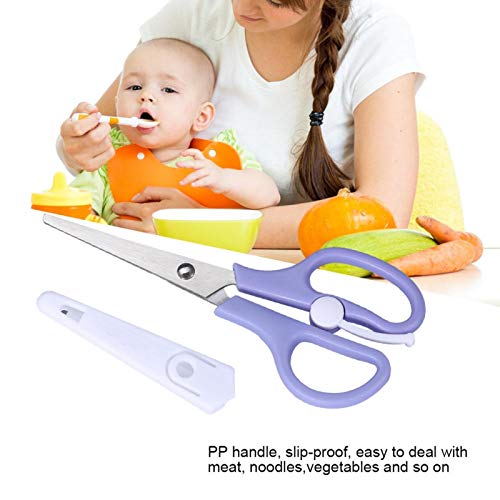 Baby Food Scissors,Baby Food Scissors,Portable Stainless Steel Scissor Children Safety Food Cutter with Cover for Baby Infant Complementary Food(Purple)