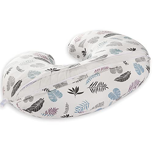 sundee Nursing Pillow for Infant Feeding Cushion, Newborn Support Pillow for Breastfeeding Baby and Bottle Feeding, with Washable Pillow Cover for Boys & Girls - White Leaf