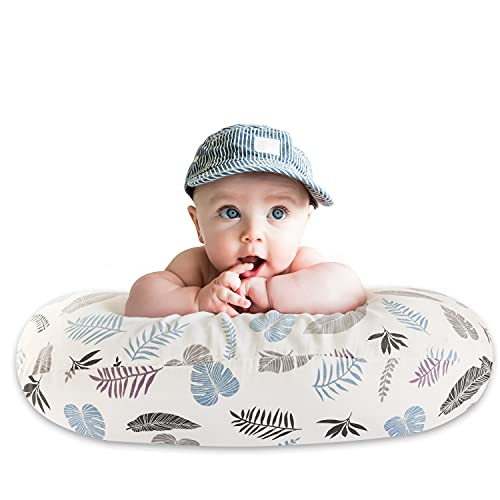 sundee Nursing Pillow for Infant Feeding Cushion, Newborn Support Pillow for Breastfeeding Baby and Bottle Feeding, with Washable Pillow Cover for Boys & Girls - White Leaf