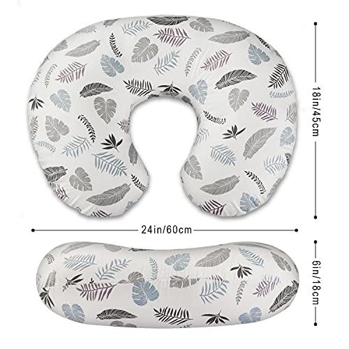 sundee Nursing Pillow for Infant Feeding Cushion, Newborn Support Pillow for Breastfeeding Baby and Bottle Feeding, with Washable Pillow Cover for Boys & Girls - White Leaf