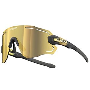 RT100 sport Cycling Sunglasses for Men, frameless wrap around Flexible light weight biking Gold sunglasses Triathlon Tennis