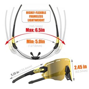 RT100 sport Cycling Sunglasses for Men, frameless wrap around Flexible light weight biking Gold sunglasses Triathlon Tennis