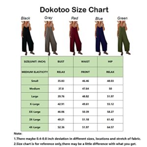Dokotoo Women's Loose Plus Size Black Jumpsuits for Women Adjustable Spaghetti Strap Stretchy Wide Leg Solid One Piece Sleeveless Long Pant Romper Jumpsuit with Pockets 2XLarge