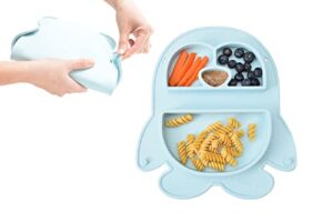 fold-n-go baby plates & toddler plates | foldable for easy carry | 100% food grade silicone plate | bpa free | baby led weaning plate | microwave and dishwasher safe (blue sky)
