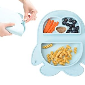 Fold-N-Go Baby Plates & Toddler Plates | Foldable for easy carry | 100% Food Grade Silicone Plate | BPA Free | Baby led weaning plate | Microwave and dishwasher safe (BLUE SKY)