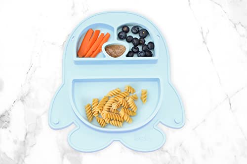 Fold-N-Go Baby Plates & Toddler Plates | Foldable for easy carry | 100% Food Grade Silicone Plate | BPA Free | Baby led weaning plate | Microwave and dishwasher safe (BLUE SKY)