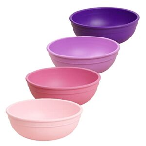 re play made in usa toddler bowls set of 4, 20 oz - eco-friendly recycled plastic bowls for kids bpa free - dishwasher and microwave safe bowls for toddlers - 5.75 x 2, princess+