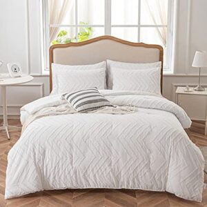 sleepbella queen comforter set - white tufted bedding - lightweight & fluffy all-season comforter for queen bed (90x90in comforter & 2 pillowcases)