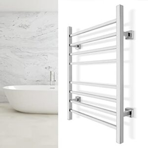 WarmlyYours TW-SR08PS-HP 8-Bar Sierra Electric Heated Bath Towel Warmer Rack, Dual Connection, Hardwired and Plug-in, Wallmountable, Programmable Timer, Stainless Steel, Polished Stainless