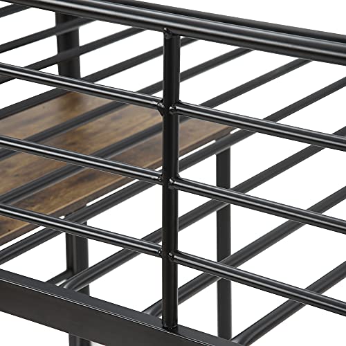 Harper & Bright Designs Low Loft Bed with Desk, Twin Size Metal Loft Bed Frame with Storage Shelves for Kids (Twin Size, Black)