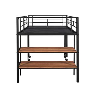 Harper & Bright Designs Low Loft Bed with Desk, Twin Size Metal Loft Bed Frame with Storage Shelves for Kids (Twin Size, Black)