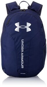 under armour unisex-adult hustle lite backpack , (410) midnight navy / midnight navy / metallic silver , one size fits all