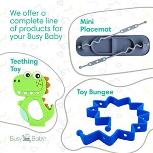 BUSY BABY MAT | Silicone Mini Suction Placemat for Babies & Toddlers with Adjustable Tethers to Attach Toys | Keep Toys Off The Floor, Dishwasher Safe, BPA Free | Includes Travel Sleeve (Pewter)