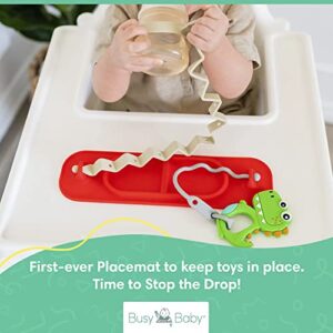 BUSY BABY MAT | Silicone Mini Suction Placemat for Babies & Toddlers with Adjustable Tethers to Attach Toys | Keep Toys Off The Floor, Dishwasher Safe, BPA Free | Includes Travel Sleeve (Pewter)