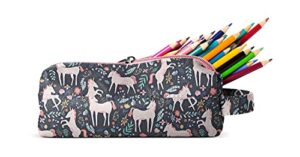 simple modern pencil case, pouch, box for school | kids durable bag organizer for office, makeup and travel supplies| polyester zip pouch | hudson collection | unicorn fields