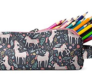 Simple Modern Pencil Case, Pouch, Box for School | Kids Durable Bag Organizer for Office, Makeup and Travel Supplies| Polyester Zip Pouch | Hudson Collection | Unicorn Fields