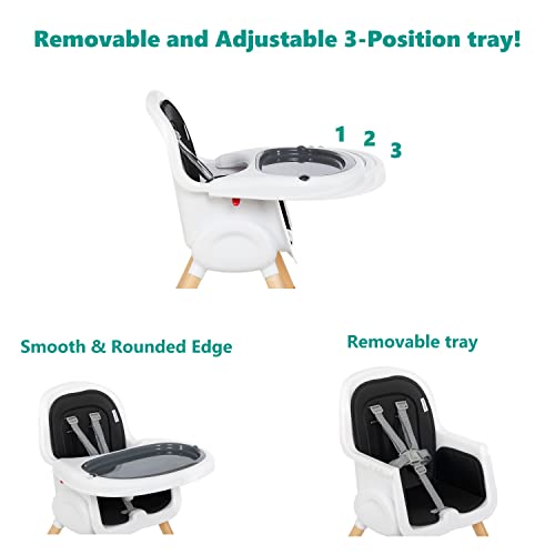 Dream on Me Lulu 2-in-1 Convertible Highchair in Black | Compact High Chair | Lightweight | Portable