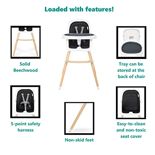 Dream on Me Lulu 2-in-1 Convertible Highchair in Black | Compact High Chair | Lightweight | Portable
