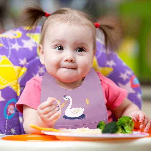 Silicone Baby Bibs with Food Catcher (Set of 3) - BPA Free Plastic, Durable and Adjustable Bib - Silicone Bibs for Babies, Toddlers, Boys, and Girls- Rubber Bibs - Silicone Baby Bibs with Pouch