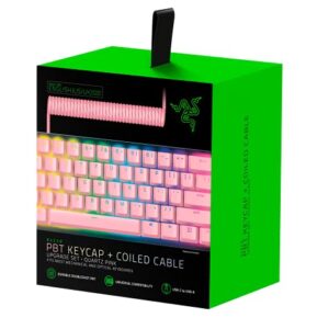 Razer PBT Keycap + Coiled Cable Upgrade Set: Durable Doubleshot PBT - Universal Compatibility - Keycap Removal Tool & Stabilizers - Tactically Coiled & Designed - Braided Fiber Cable - Quartz Pink