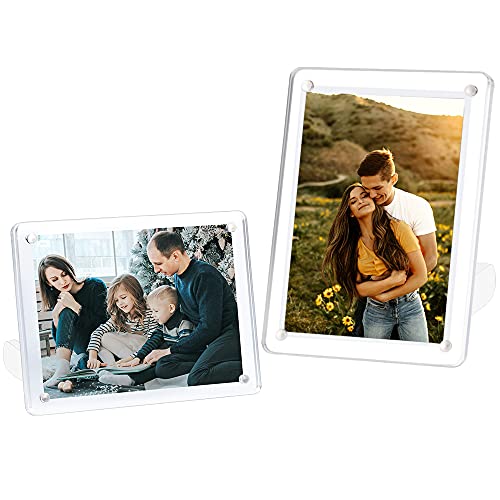 ECOSEAO 4x6 Minimalist Picture Frame Acrylic Glass Photo Frame with Magnetic Desktop Display Horizontally or Vertically