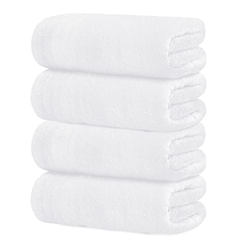 Tens Towels Large Bath Towels, 100% Cotton, 30 x 60 Inches Extra Large Bath Towels, Lighter Weight, Quicker to Dry, Super Absorbent, Perfect Bathroom Towels (Pack of 4, White)