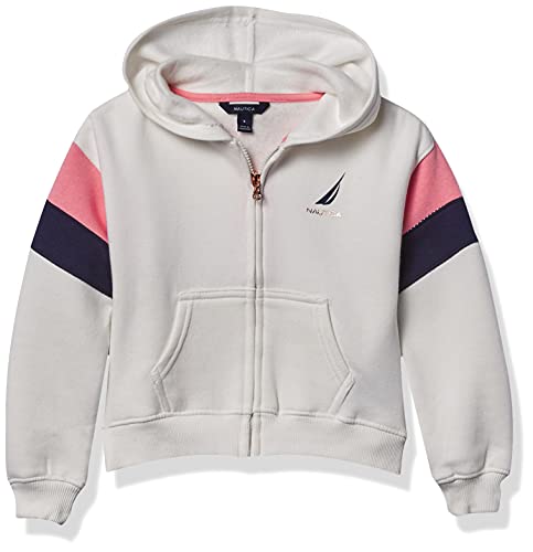 Nautica Girls' Logo Sweatshirt, Fleece Hoodie with Full-Zip Front & Pockets, Marshmallow Block, 16