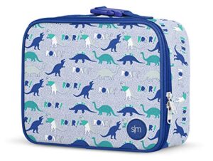 simple modern kids lunch box for toddler | reusable insulated bag for boys | meal containers for school with exterior and interior pockets | hadley collection | dinosaur roar