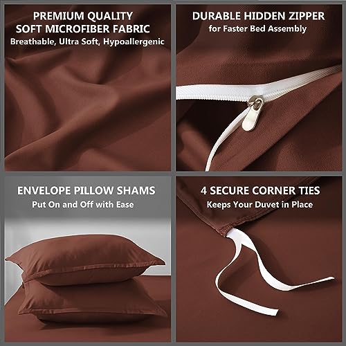 ALAZURIA Duvet Cover 3 Piece Set Washed Microfiber-Ultra Soft Breathable with Zipper Closure (1 Comforter Cover + 2 Pillow Shams) Rust Burgundy, King