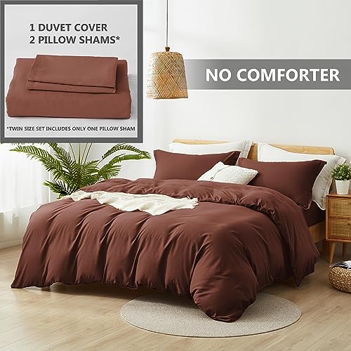 ALAZURIA Duvet Cover 3 Piece Set Washed Microfiber-Ultra Soft Breathable with Zipper Closure (1 Comforter Cover + 2 Pillow Shams) Rust Burgundy, King