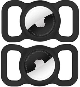 airtag dog collar holder(2 pack) for apple airtag dog tracker holder anti-lost silicone air tag holder case compatible with cat dog collars (2xblack)