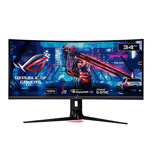 ASUS ROG Strix 34” Gaming Monitor (XG349C) - UWQHD (3440 x 1440), 180Hz, 1ms, Extreme Low Motion Blur Sync, 135% sRGB, G-Sync Compatible, DisplayHDR 400, Eye Care, USB-C, DisplayPort, HDMI, Black