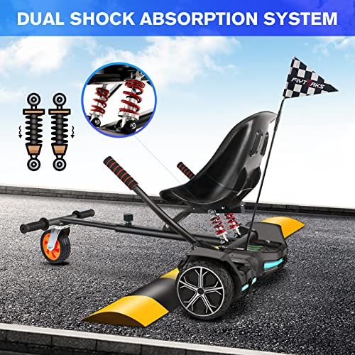 FLYTRAKS K2 Hoverboard Go Kart with Rear Shock Absorption, Hoverboard Seat Attachment Accessory for 6.5" 8" 10" Hover Board, Adjustable Frame Length & Off-Road Rubber Wheel