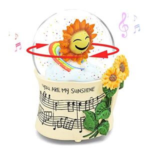 Sunflower Music Box Snow Globe, Sunflower Gift for Wife Girlfriend Women, Flower Snowglobe Musical Box with Light Birthday Christmas Valentine Play You are My Sunshine