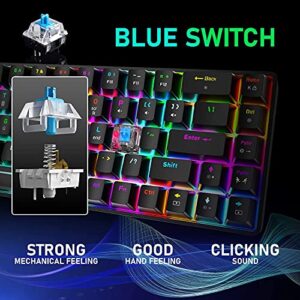 60% Mechanical Gaming Keyboard and Mouse and Mouse pad and Gaming Headset,4 in 1 Wired 68 Keys LED RGB Backlight Bundle for PC Gamers,Xbox,PS4 Users (Black/Blue Switch)