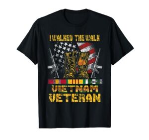 vietnam veteran with us flag with combat boots patriotic t-shirt